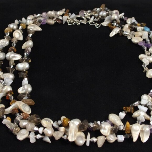 Multistrand Pearl Nugget Necklace Multistrand Pearl Necklace - Picture 5 of 14